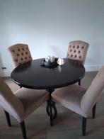 Zwarte uitschuifbare eettafel met stoelen 120 cm doorsnee, Huis en Inrichting, 4 tot 6 stoelen, Gebruikt, Ophalen