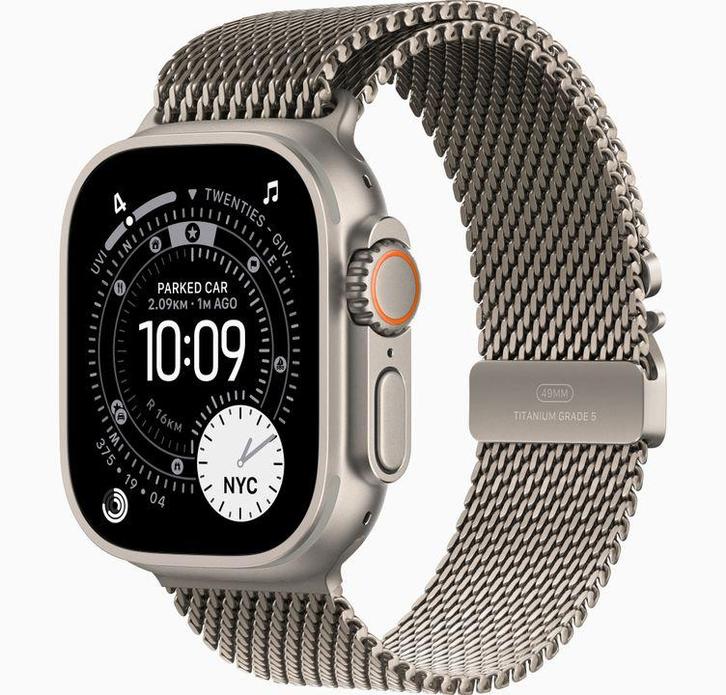 Apple Watch Ultra 3 Natural Titanium Milanese Band Nieuw, Sieraden, Tassen en Uiterlijk, Smartwatches, Nieuw, iOS, Zilver, Ophalen