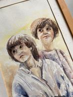 Aquarel - twee kinderen, Antiek en Kunst, Kunst | Schilderijen | Klassiek, Ophalen of Verzenden