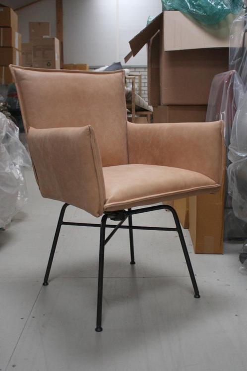 Draaibare luxe eetkamerstoel Sanne Jess metaal leer naturel, Huis en Inrichting, Stoelen, Zo goed als nieuw, Eén, Leer, Metaal