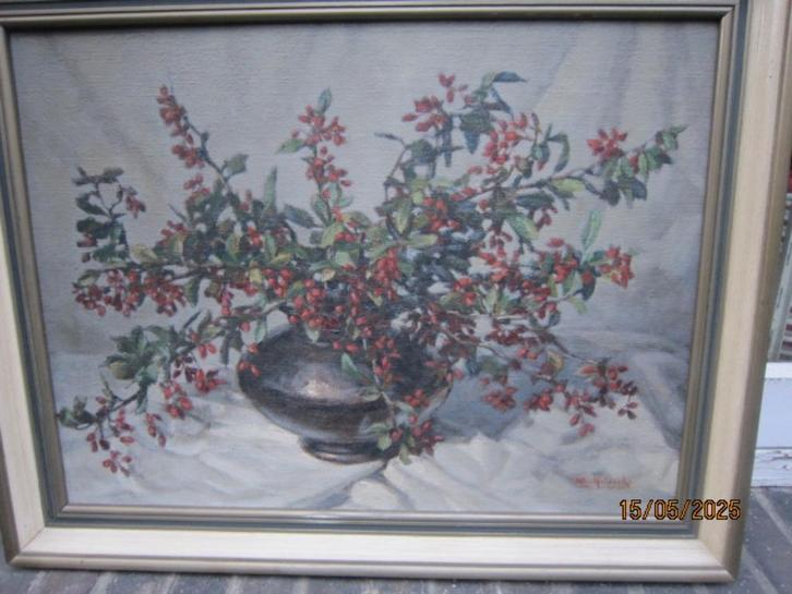 WIM HEINECKE, Pr Olieverf schilderij /linWilde Rozenbottels, Antiek en Kunst, Kunst | Schilderijen | Klassiek, Ophalen of Verzenden