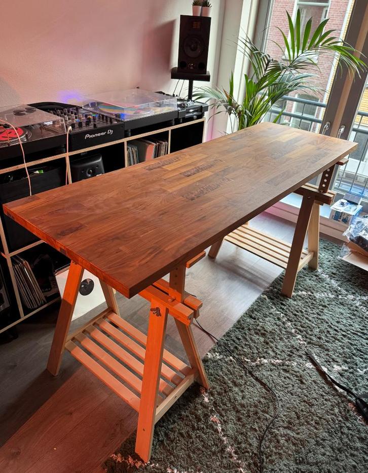 IKEA Bureau KARLBY en MITTBACK schragen 186x63,5cm, Huis en Inrichting, Bureaus, Gebruikt, Bureau, In hoogte verstelbaar, Ophalen