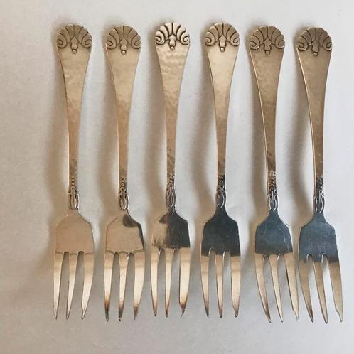 6x verzilverde gebaksvorkjes vorkjes - Gero - Art Deco, Antiek en Kunst, Antiek | Bestek, Ophalen of Verzenden
