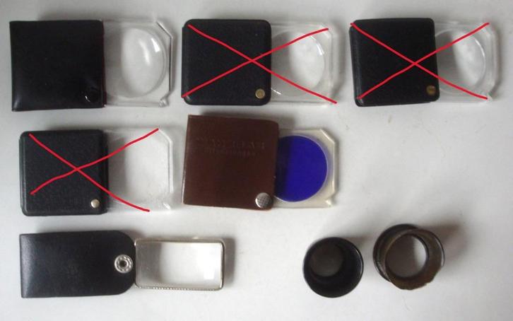 Kleine partij 4 stuks loepjes, in goede staat, Hobby en Vrije tijd, Vergrootglazen, Loepen en Loeplampen, Zo goed als nieuw, Vergrootglas of Loep