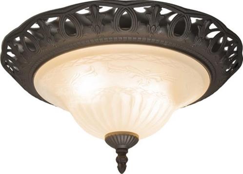 Klassieke bruine plafonnière met wit Rustica, Huis en Inrichting, Lampen | Plafondlampen, Zo goed als nieuw, Glas, Metaal, Ophalen of Verzenden