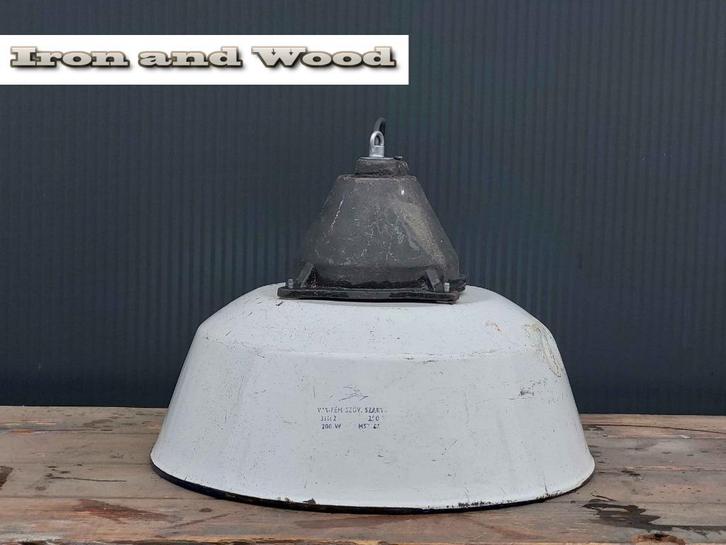 Oude hanglamp - wit emaille - afmeting D40 H30, Huis en Inrichting, Lampen | Plafondlampen, Gebruikt, Metaal, Ophalen of Verzenden