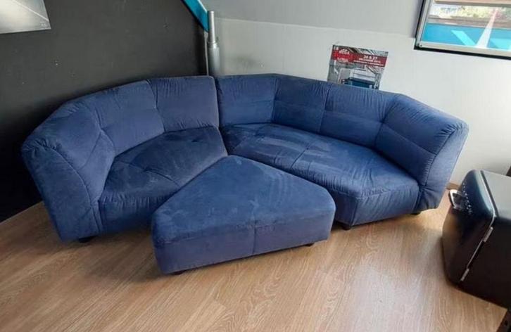 Modulaire blauw velvet bank vintage Pullman, Huis en Inrichting, Banken | Sofa's en Chaises Longues, Zo goed als nieuw, Driepersoons