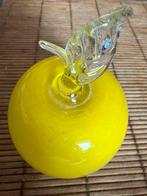 Murano Glazen Appel Geel met Helder Blad Decoratie, Ophalen of Verzenden
