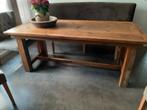 Stoere steigerhouten tafel, Ophalen, Gebruikt, 150 tot 200 cm, Rechthoekig