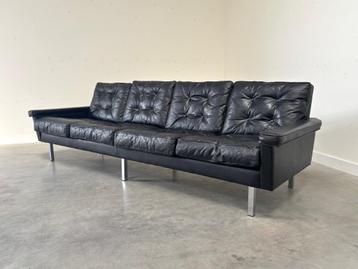 Vintage zwarte leren bankstel jaren 60 70 80 design beschikbaar voor biedingen