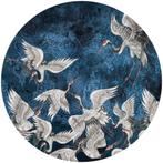 Behangcirkel Kraanvogels Blauw, Muurcirkel, Fotobehang4you, Verzenden, Minder dan 10 m², Blauw, Vogels, kraanvogel, behangcirkel, muurcirkel