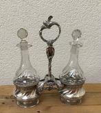 Beeldig olie/azijn stel in verzilverde houder, Antiek en Kunst, Ophalen of Verzenden