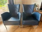 Blauwe leren fauteuils (2 stuks), Huis en Inrichting, Fauteuils, Ophalen, Gebruikt, 50 tot 75 cm, Leer