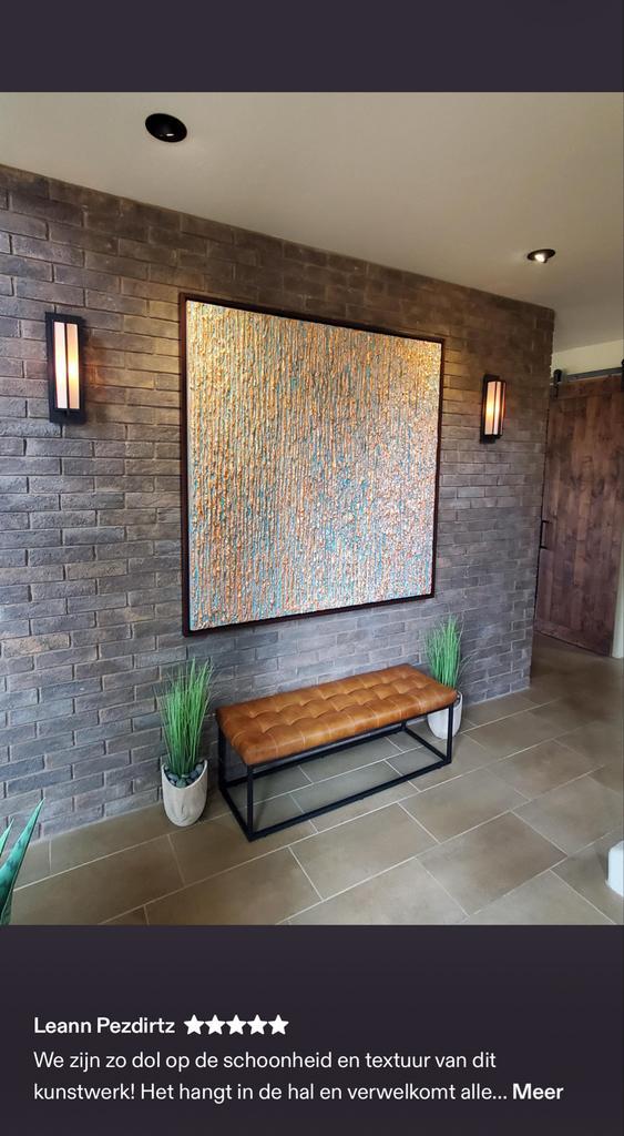 Abstract Schilderij met Koper & Turquoise Oxidatie, Antiek en Kunst, Kunst | Schilderijen | Klassiek, Verzenden