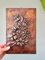 Vintage koperen bloemen wandbord wanddecoratie, Ophalen of Verzenden, Gebruikt