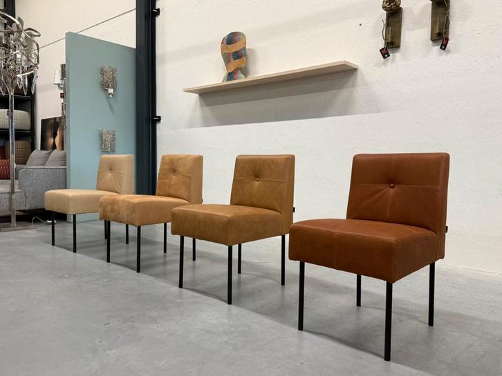 4 Nieuw Gelderland 7714 Knopenstoel bruin leer design stoel, Huis en Inrichting, Stoelen, Nieuw, Vier, Leer, Bruin, Ophalen of Verzenden
