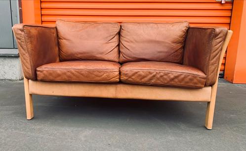 Mid-Century vintage 2 zitter van Mogens Hanson, Huis en Inrichting, Banken | Voetenbanken en Poefen, Gebruikt, Rechthoekig, Leer