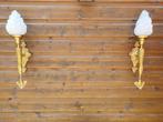 Wandlampen Wandfakkels antiek, wallscones set 2 stuks antiek, Ophalen, Glas, Antiek