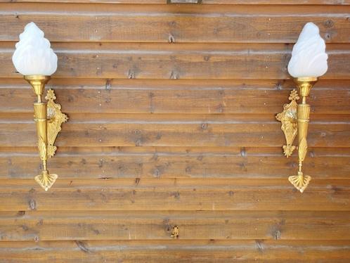 Wandlampen Wandfakkels antiek, wallscones set 2 stuks antiek, Huis en Inrichting, Lampen | Wandlampen, Glas, Metaal, Ophalen