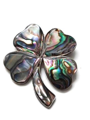 Mooie Mexicaanse broche Klavertje vier met abalone (7545) beschikbaar voor biedingen