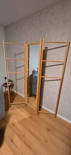 Houten kamerscherm / room divider met spiegel, Ophalen, Zo goed als nieuw