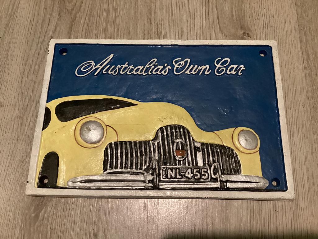 Vintage gietijzeren bord AUSTRALIAN OWN CAR, Antiek en Kunst, Antiek | Wandborden en Tegels, Ophalen of Verzenden