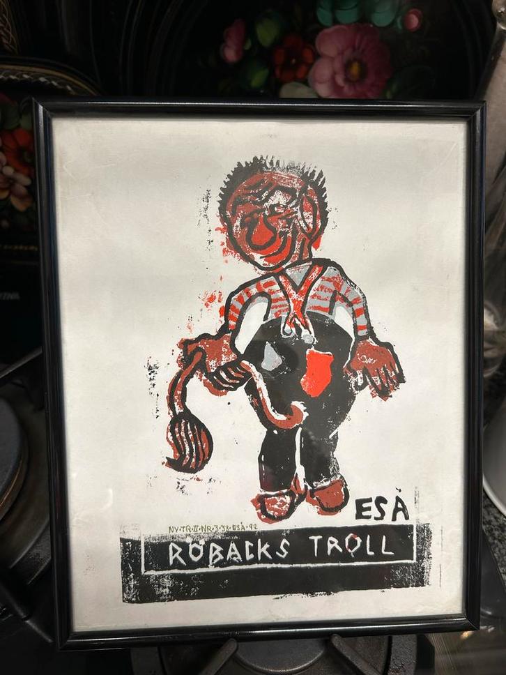 Vintage Houtsnede zeefdruk Robacks Troll van ESA 1992, Antiek en Kunst, Kunst | Litho's en Zeefdrukken, Ophalen of Verzenden