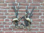 Vintage messing koperen wandsculptuur reigers kraanvogels, Ophalen