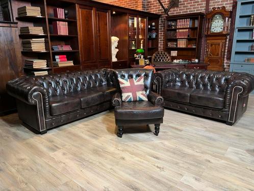 Birmingham Chesterfield  set 3+2+1, Huis en Inrichting, Banken | Bankstellen, Zo goed als nieuw, Leer, Ophalen of Verzenden