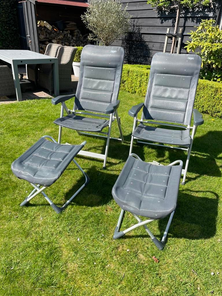 2 Crespo AL 237 de luxe 7 standenstoelen incl voetenbankjes, Caravans en Kamperen, Kampeermeubelen, Ophalen of Verzenden, Zo goed als nieuw