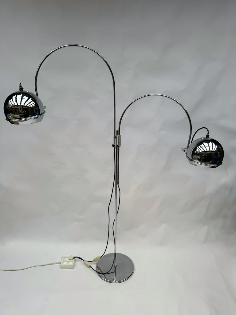 Vintage Gepo Dubbele Boog Chroom Mid Century Vloerlamp 70s, Huis en Inrichting, Lampen | Vloerlampen, Ophalen of Verzenden, Zo goed als nieuw