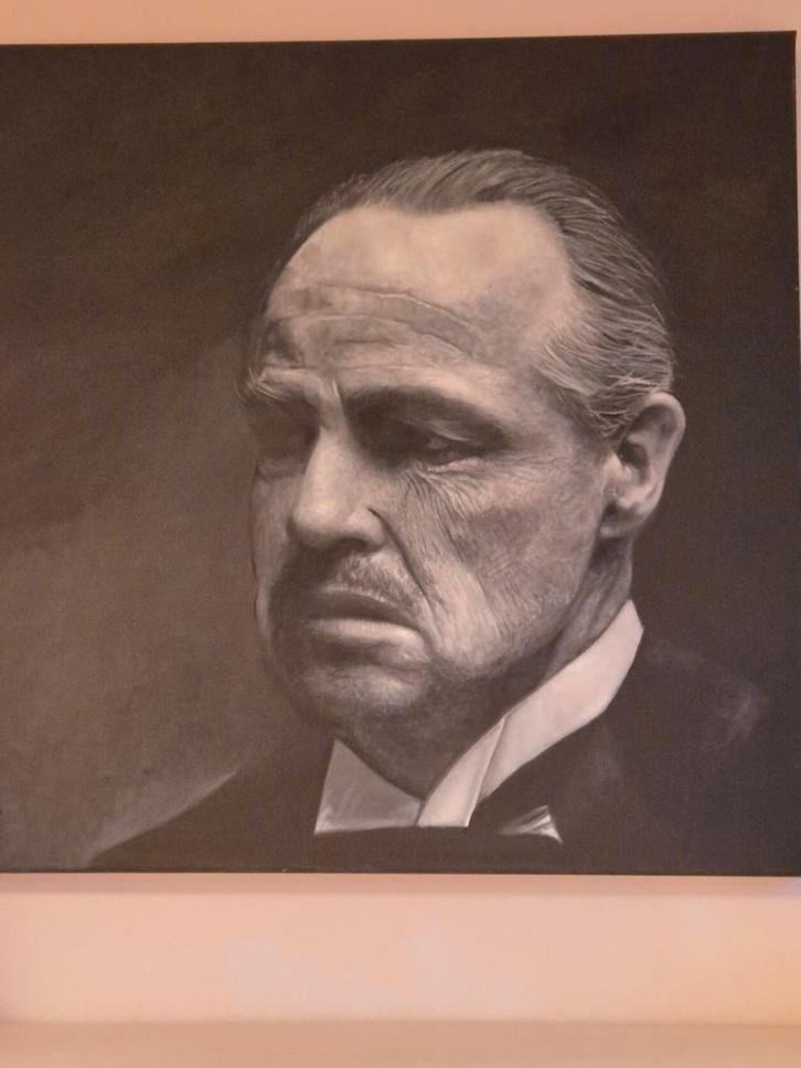 Origineel Schilderij: Marlon Brando als Don Corleone, Antiek en Kunst, Kunst | Schilderijen | Klassiek, Ophalen of Verzenden