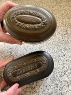 Antieke koperen theeblikje en lepeldoosje met roosdecor, Antiek en Kunst, Ophalen