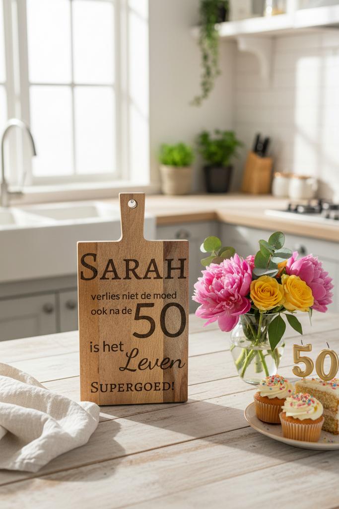 Gepersonaliseerde Sarah Snijplank - 50 Jaar Jubileum, Hout, Snij-/serveerplank, Nieuw, Ophalen of Verzenden