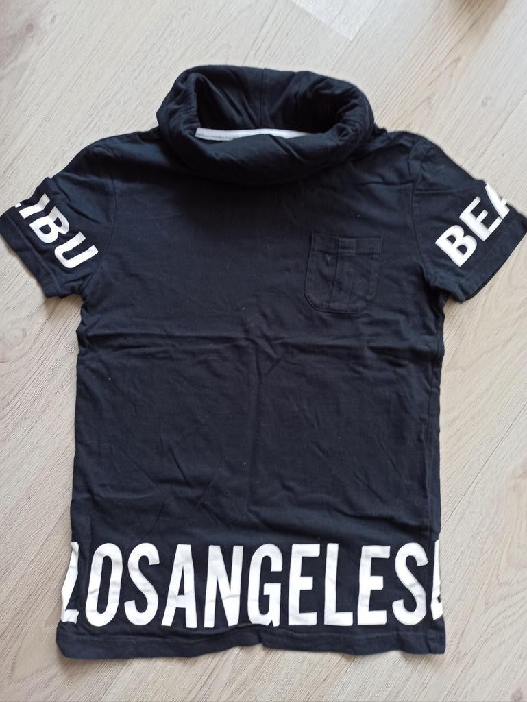 Zwart T-shirt met col en Los Angeles print, Kinderen en Baby's, Kinderkleding | Maat 140, Ophalen of Verzenden, Zo goed als nieuw