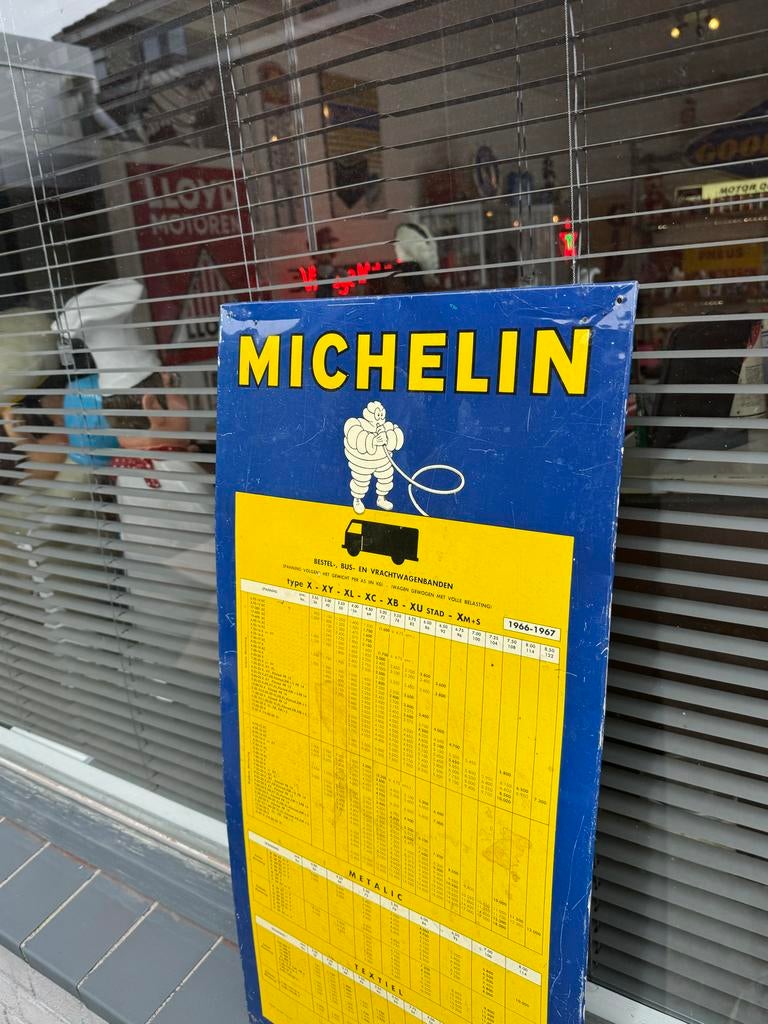 Vintage Michelin Reclamebord - Bandentabel 1966-1967, Verzamelen, Reclamebord, Gebruikt, ., Ophalen of Verzenden