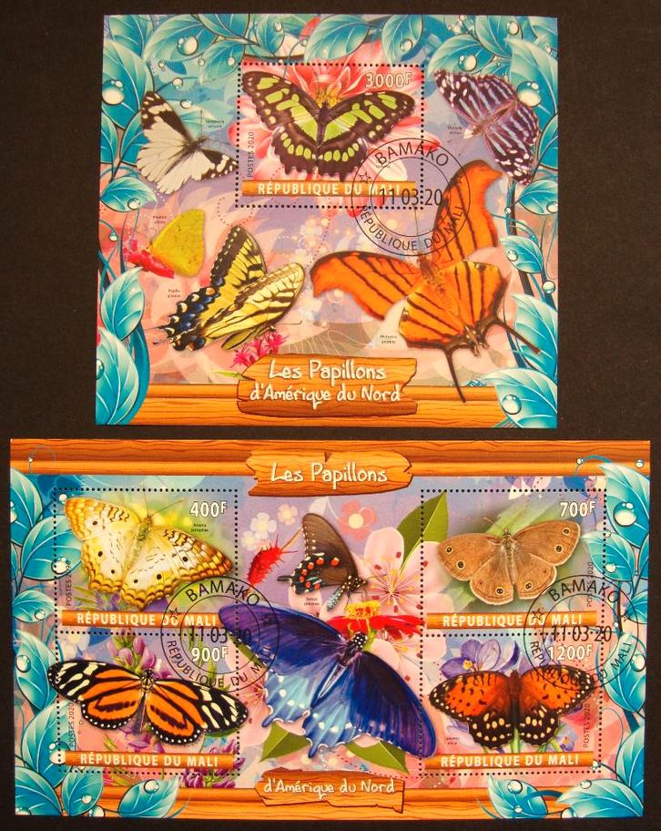 - 732 - 2 Blokken met Vlinders uit Noord Amerika., Postzegels en Munten, Postzegels | Thematische zegels, Gestempeld, Dier of Natuur