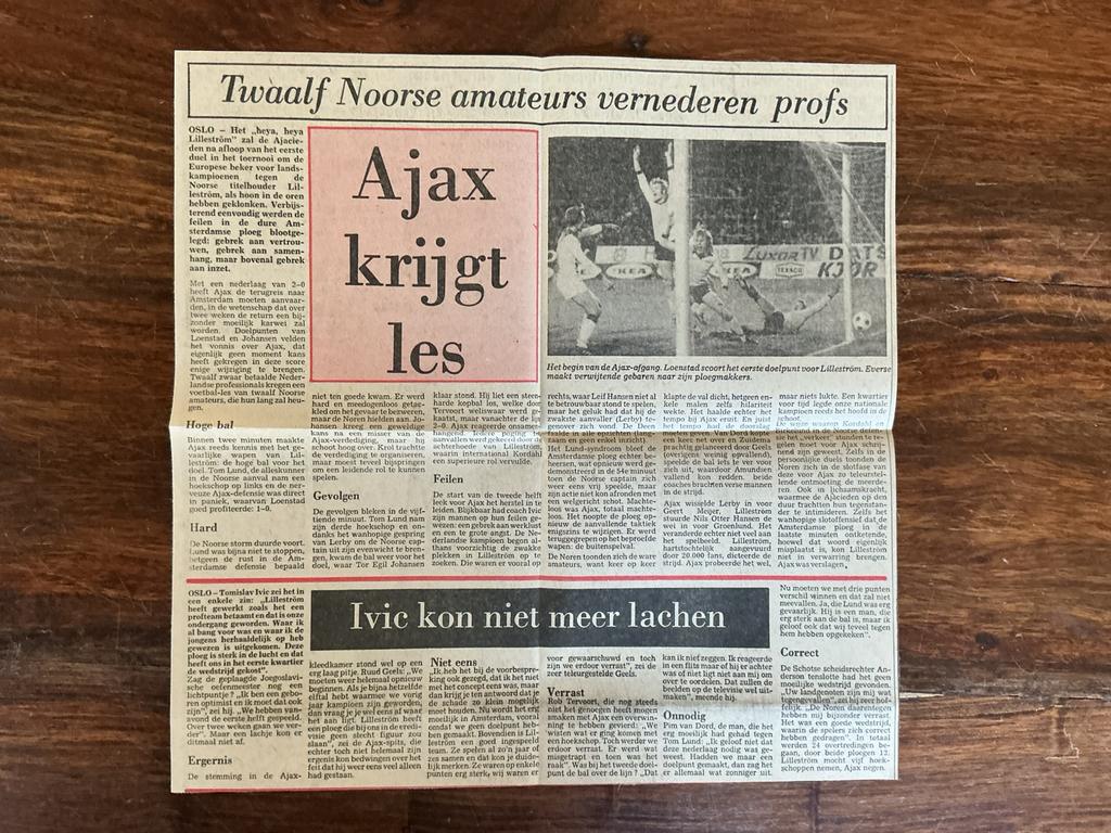 Voetbal krantenartikel Lilleström Ajax september 1977, Ophalen of Verzenden, Knipsel(s)