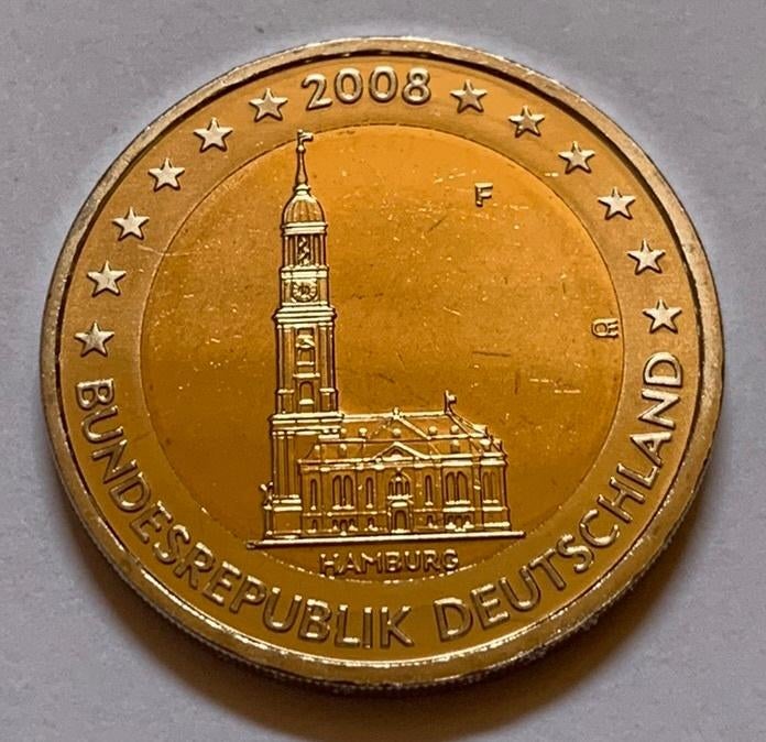 2 Euro Duitsland 2008 UNC (Hamburg) letter F oude landkaart, Postzegels en Munten, Munten | Europa | Euromunten, Verzenden, Duitsland