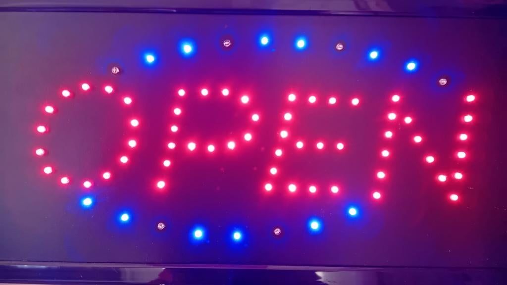 Lichtbak "OPEN", Ophalen, Netvoeding, Minder dan 50 watt