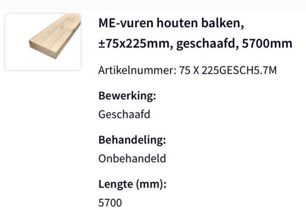 Nieuwe Vuren houten balken 75x225mm, Ophalen, Zo goed als nieuw, Balk, Vuren