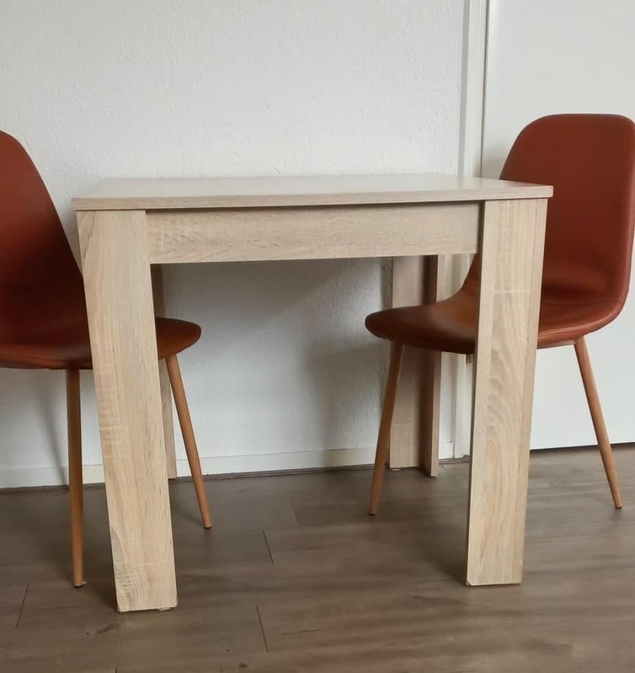 Eettafel 80x80 + 2 stoelen, Huis en Inrichting, Tafels | Eettafels, Ophalen, Gebruikt, 50 tot 100 cm, Tot twee personen