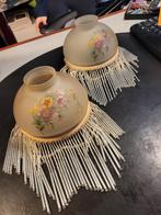Set van 2 vintage glazen lampenkappen met bloemen en kralen, Overige kleuren, Ophalen of Verzenden, Onbekend, Onbekend