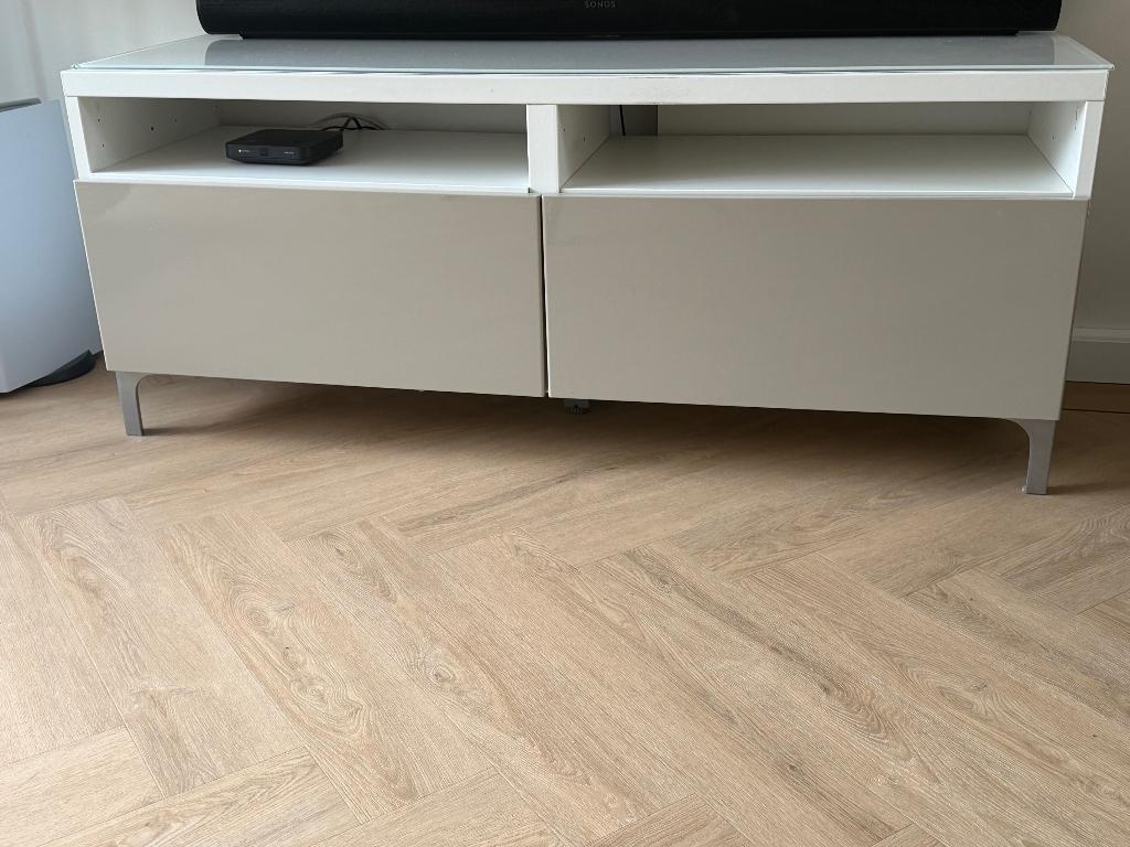 IKEA BESTÅ TV-meubel met lades, wit met crème lades, Ophalen, 100 tot 150 cm, Zo goed als nieuw, Minder dan 100 cm