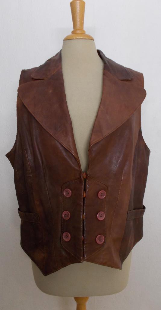 Stoer bruin echt leren gilet van Sub-R! 46, Kleding | Dames, Tops, Zo goed als nieuw, Maat 46/48 (XL) of groter, Bruin, Zonder mouw