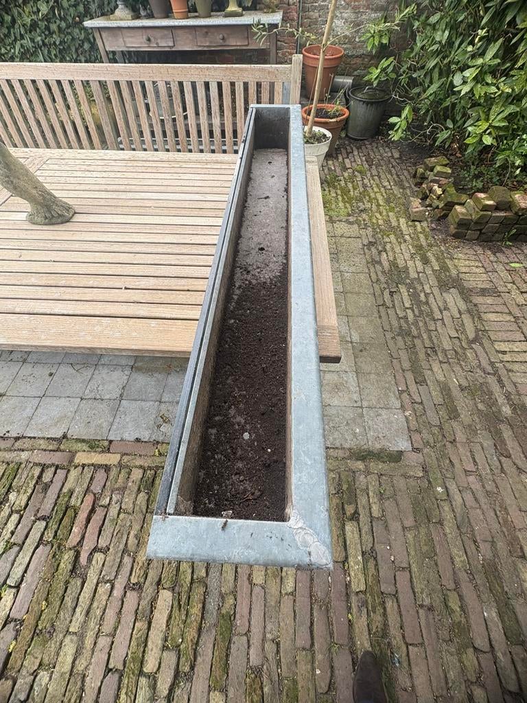 Houten bloembakken met zink, Tuin en Terras, Bloembakken en Plantenbakken, Ophalen, Minder dan 30 cm, 100 cm of meer, Zo goed als nieuw