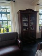 Massief Houten Servieskast met Glazen Deuren, Ophalen, Zo goed als nieuw, 25 tot 50 cm, 200 cm of meer