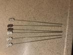 Set van 6 Lange Metalen Prikkers met wajang decoratie, Ophalen of Verzenden, Gebruikt, Rvs of Chroom, Los bestek