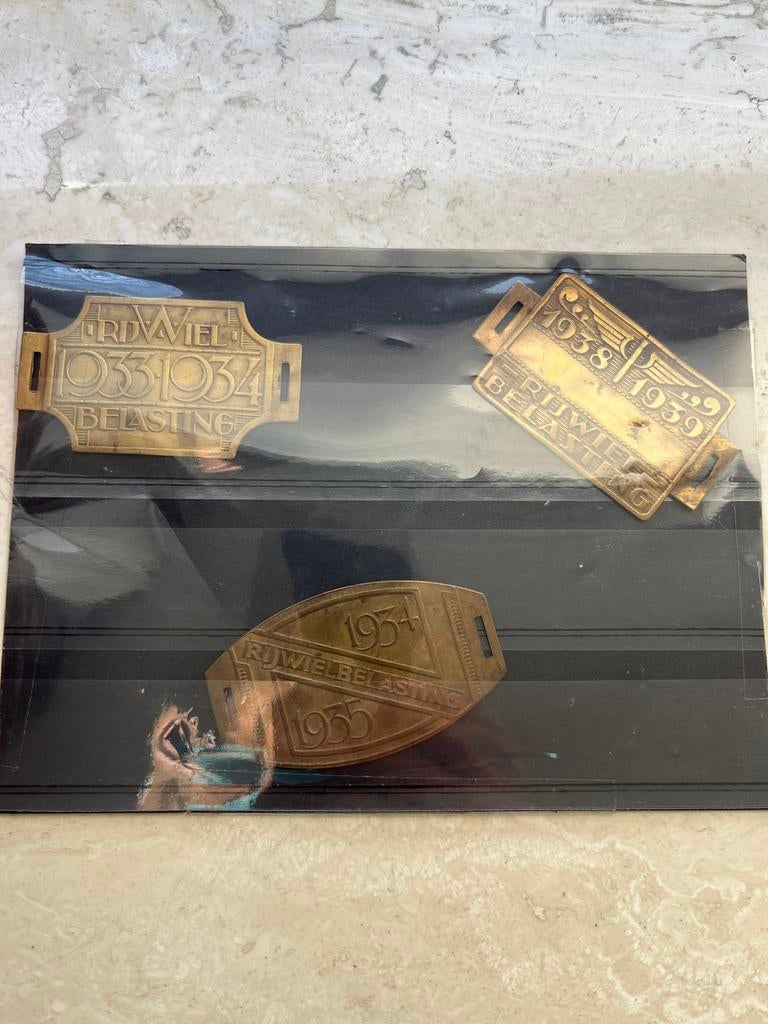 Rijwielbelasting plaatjes 3 stuks, Ophalen of Verzenden, Gebruikt