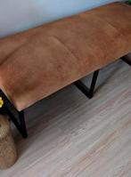 Okergeel / bruin bankje bank eettafel zwart metalen frame, 200 cm of meer, Zo goed als nieuw, Rechthoekig, 50 tot 100 cm